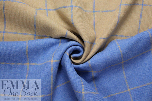 Italian wool blend blue/camel windowpane double cloth