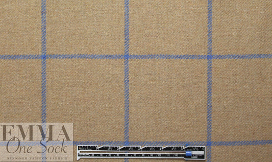 Italian wool blend blue/camel windowpane double cloth