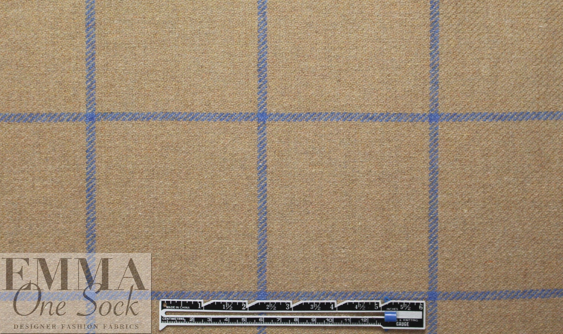 Italian wool blend blue/camel windowpane coating