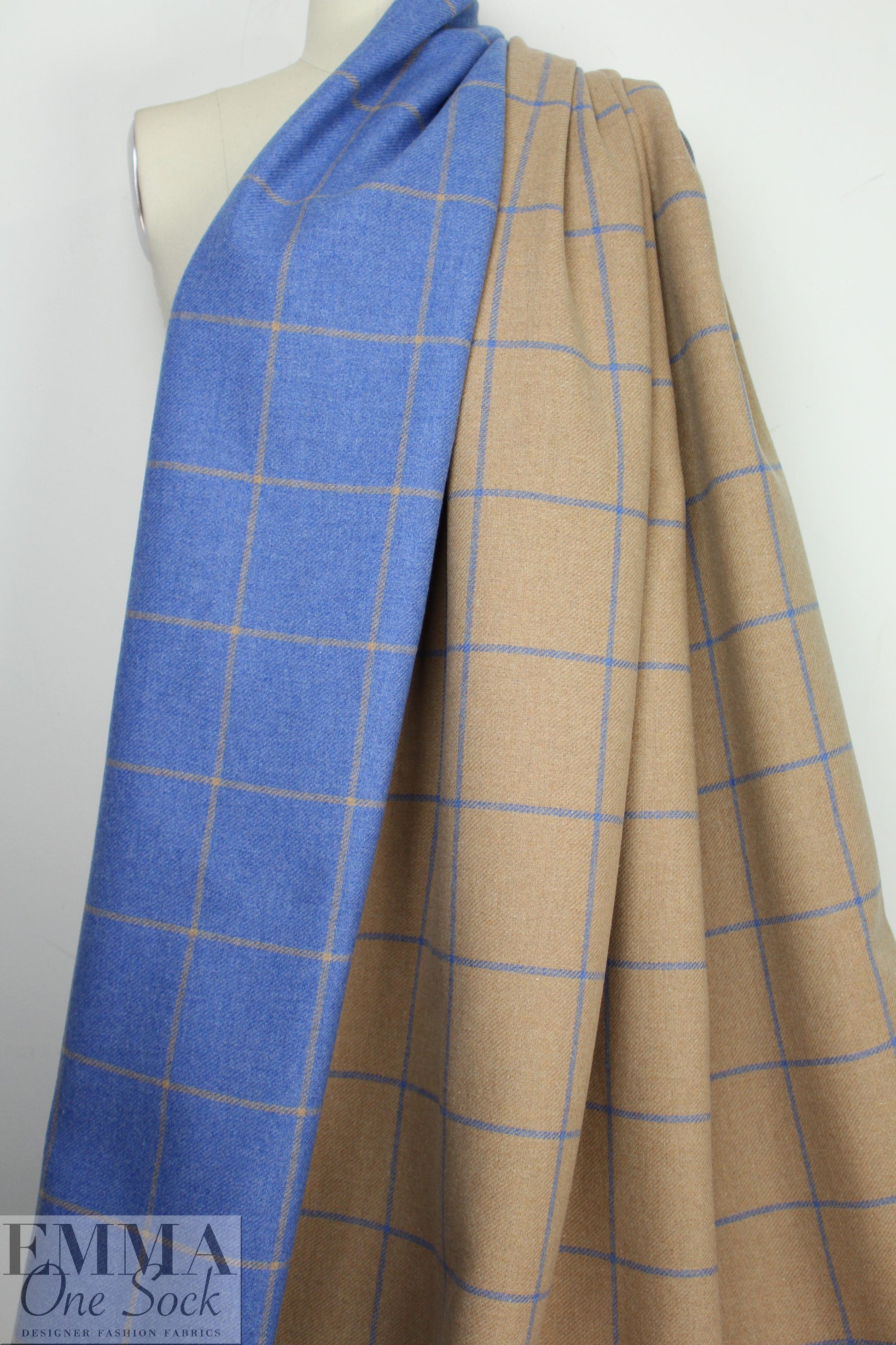 Italian wool blend blue/camel windowpane coating