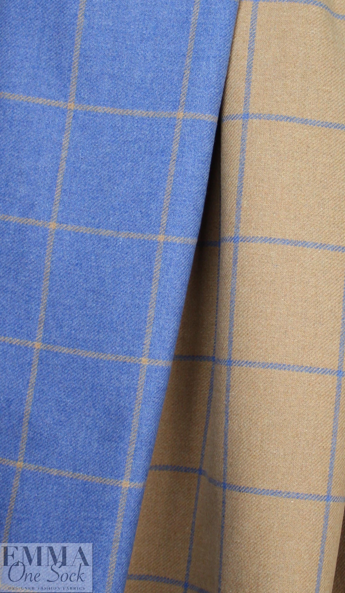Italian wool blend blue/camel windowpane coating