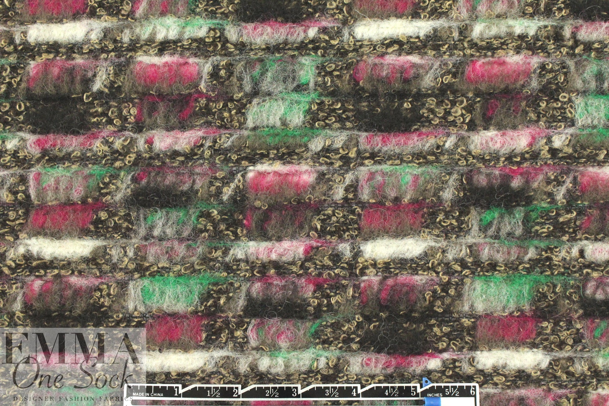 Italian chunky boucle-textured jade/fucshia wool knit