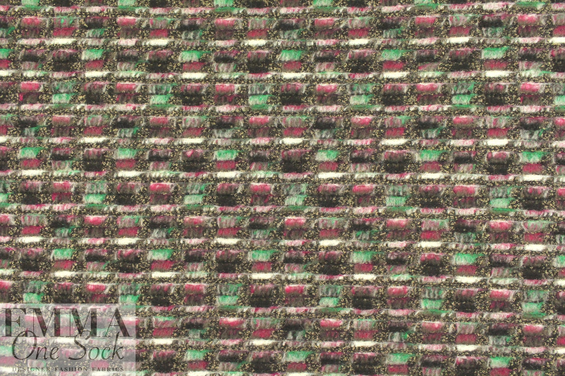 Italian chunky boucle-textured jade/fucshia wool knit 1.375 yds