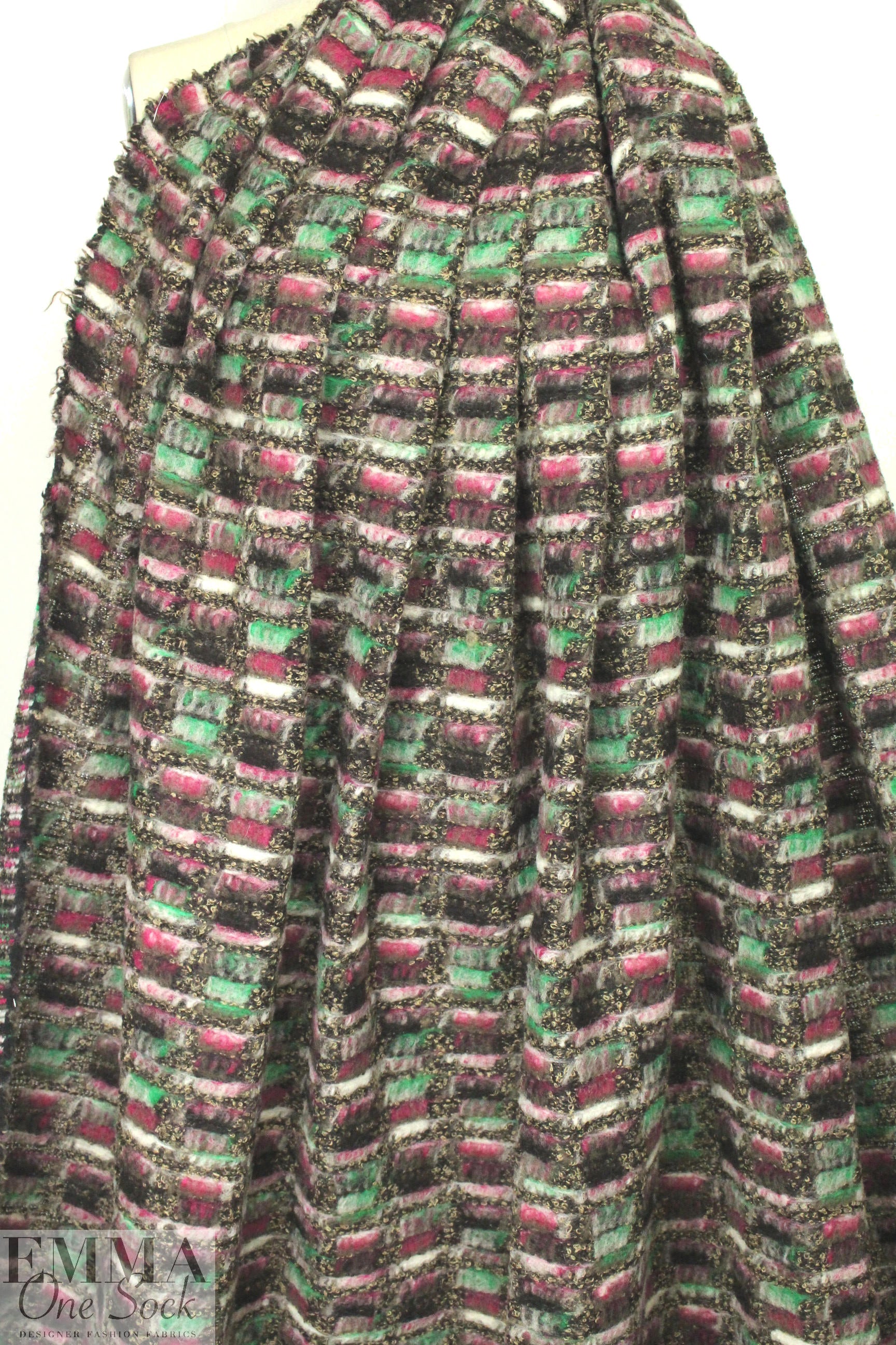Italian chunky boucle-textured jade/fucshia wool knit