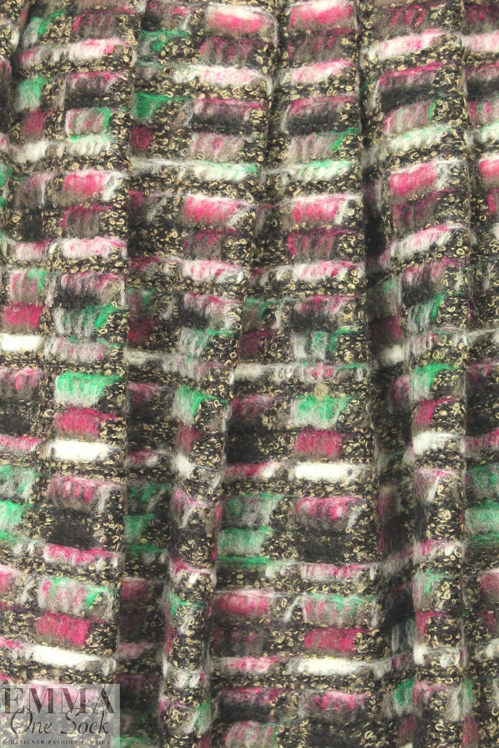 Italian chunky boucle-textured jade/fucshia wool knit