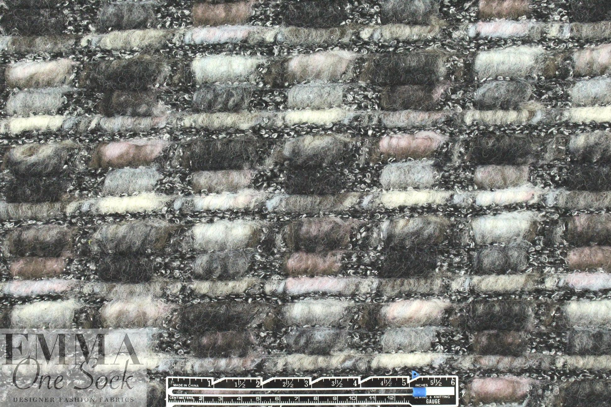 Italian chunky boucle-textured ash/graphite wool knit