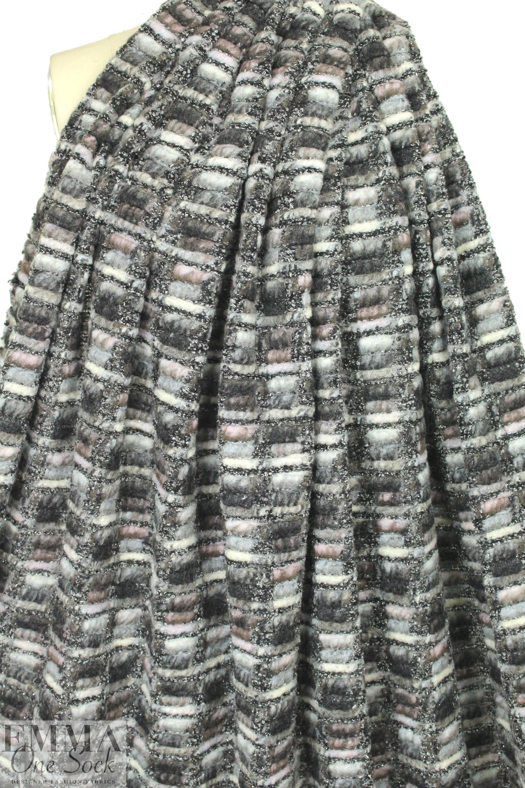 Italian chunky boucle-textured ash/graphite wool knit
