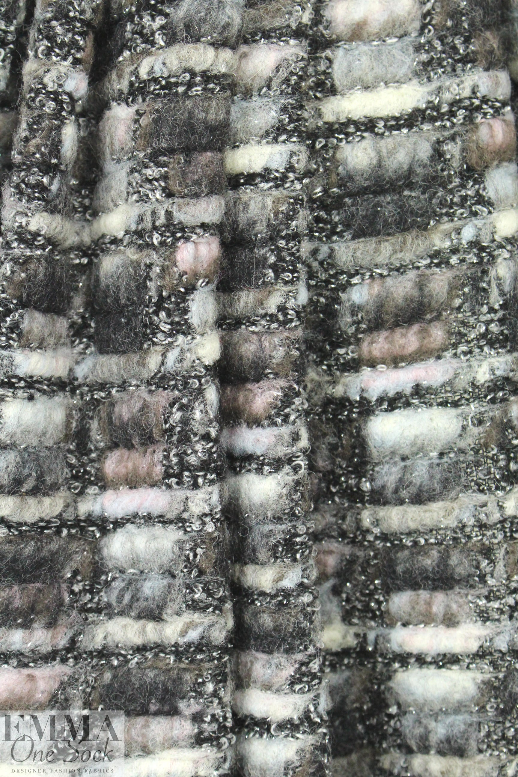 Italian chunky boucle-textured ash/graphite wool knit