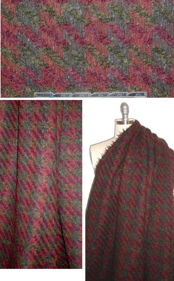 Italian all wool large houndstooth coating - burgundy/forest