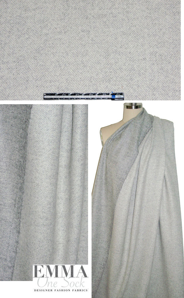 Italian light gray herringbone brushed wool woven 2 yd