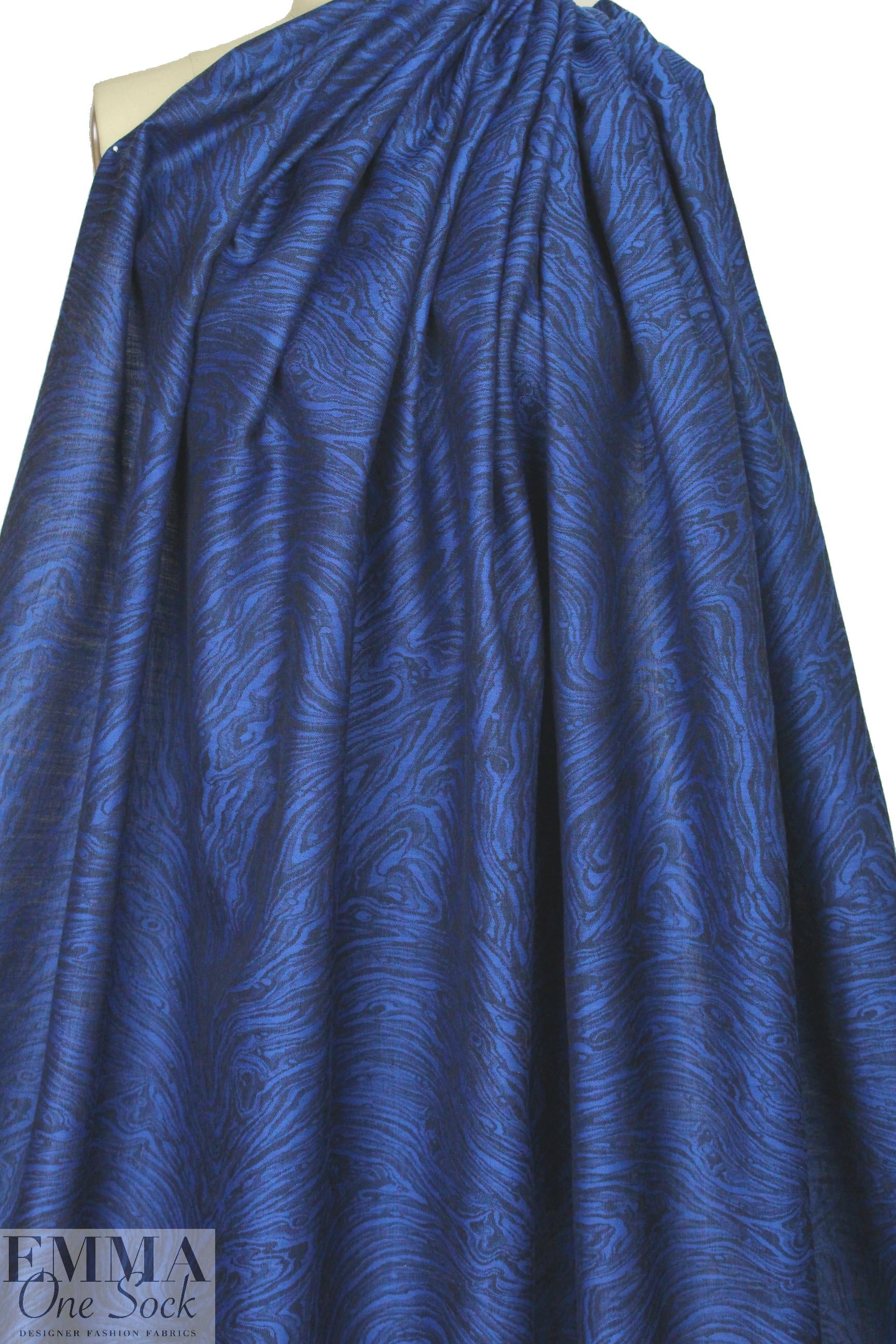Italian wool/cotton swirl jacquard - royal/black