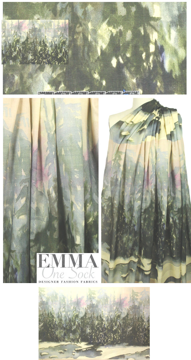 Italian lightweight cotton/wool twill woven, forest scene