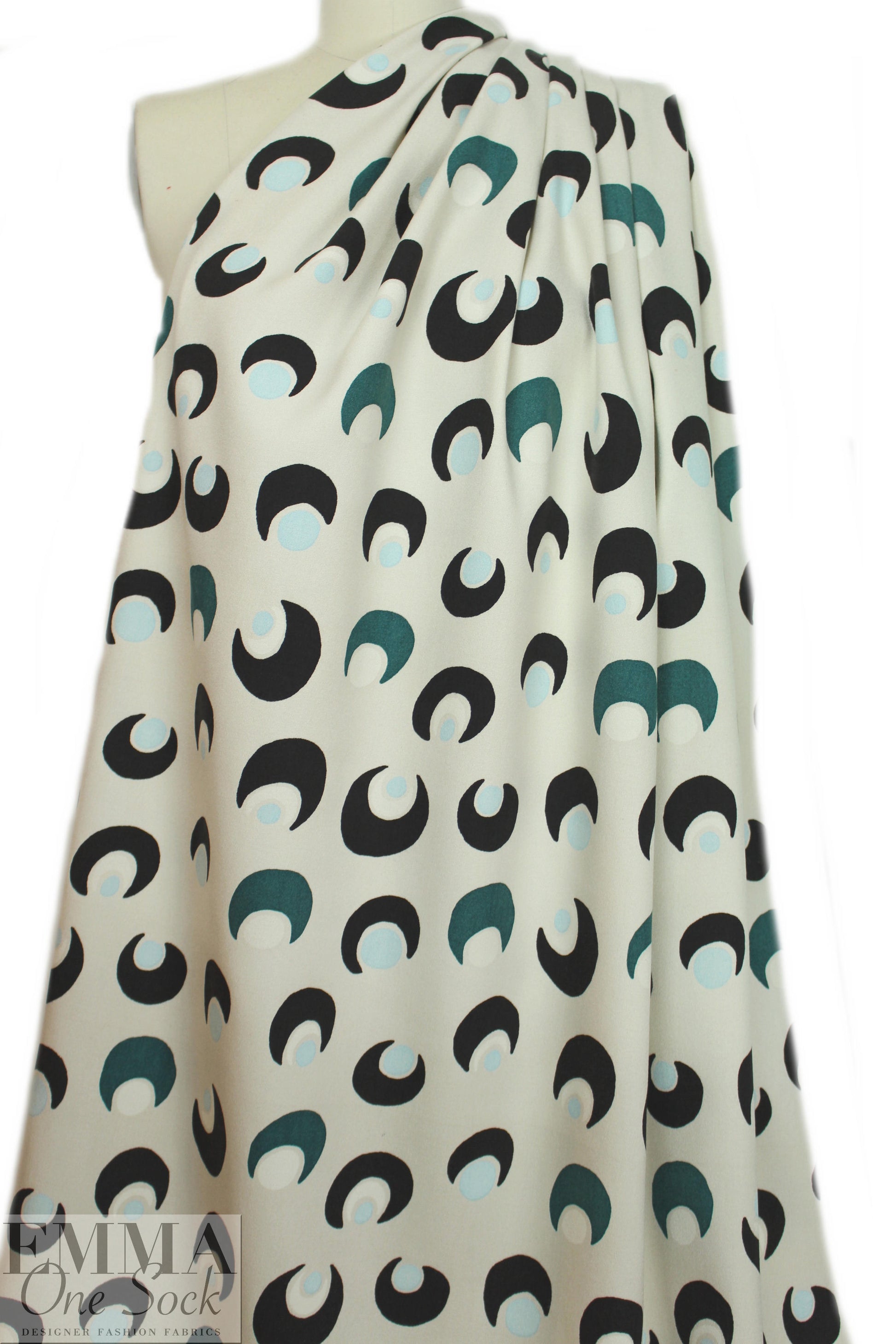 NY designer 'moon dots' graphic wool blend crepe