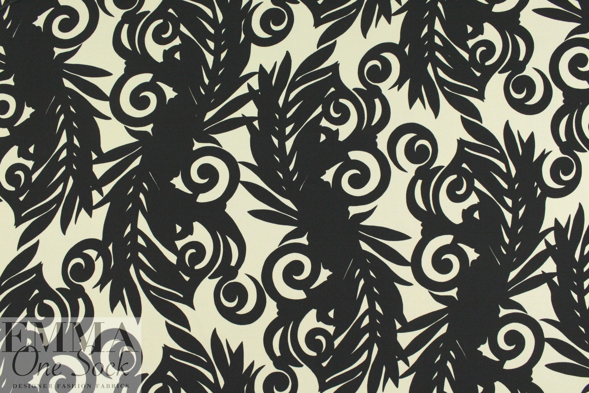 famous designer stylized swirl wool crepe woven