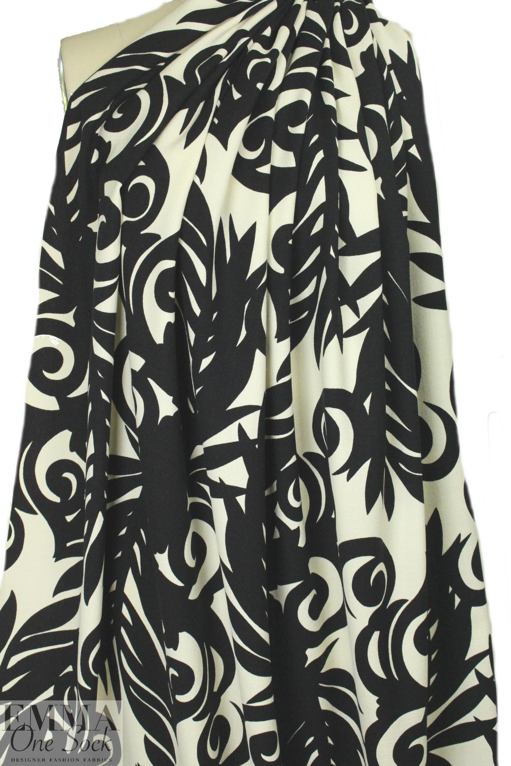 famous designer stylized swirl wool crepe woven