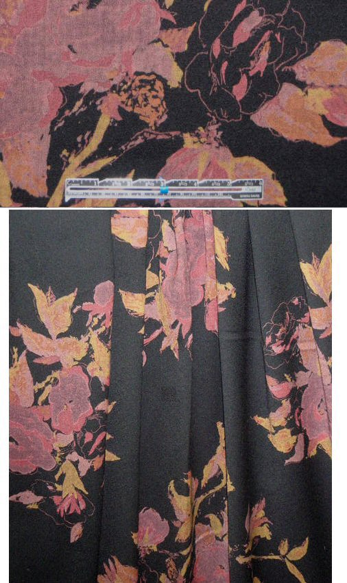 Italian floral printed black all-wool crepe