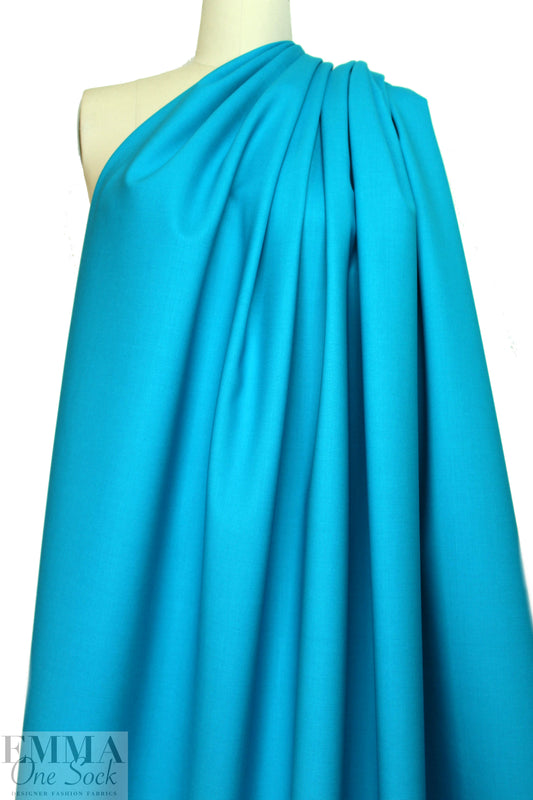 famous designer virgin wool stretch doublecloth - turquoise