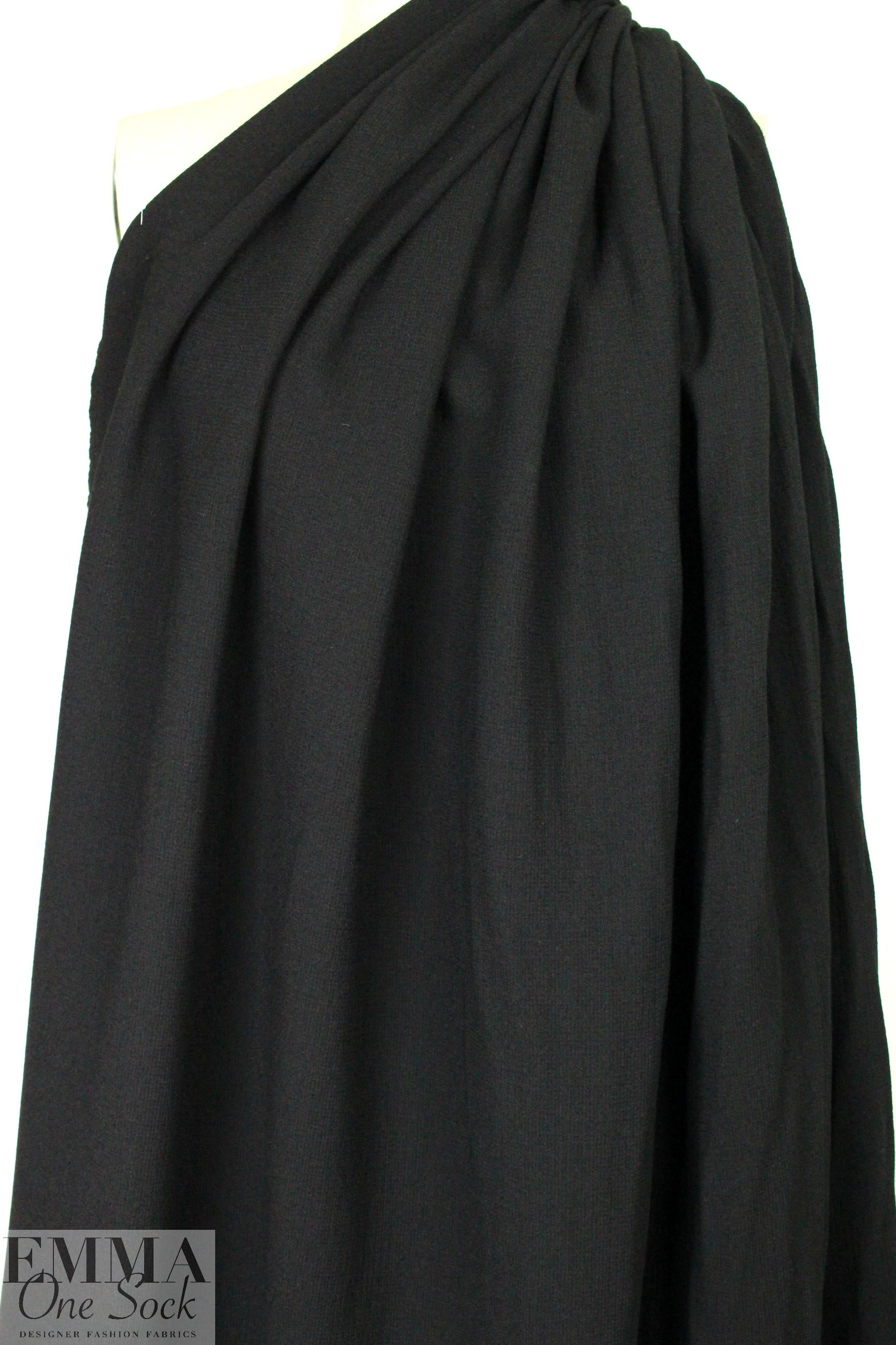 Italian black stretch wool doublecloth crepe