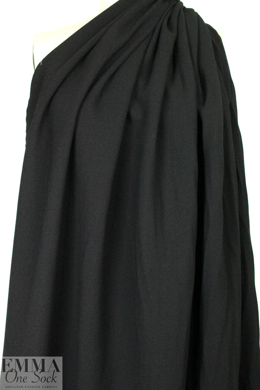 Italian black stretch wool doublecloth crepe