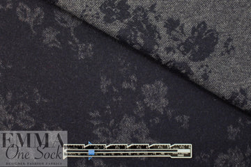 Italian virgin wool double face woven - navy floral .625 yds