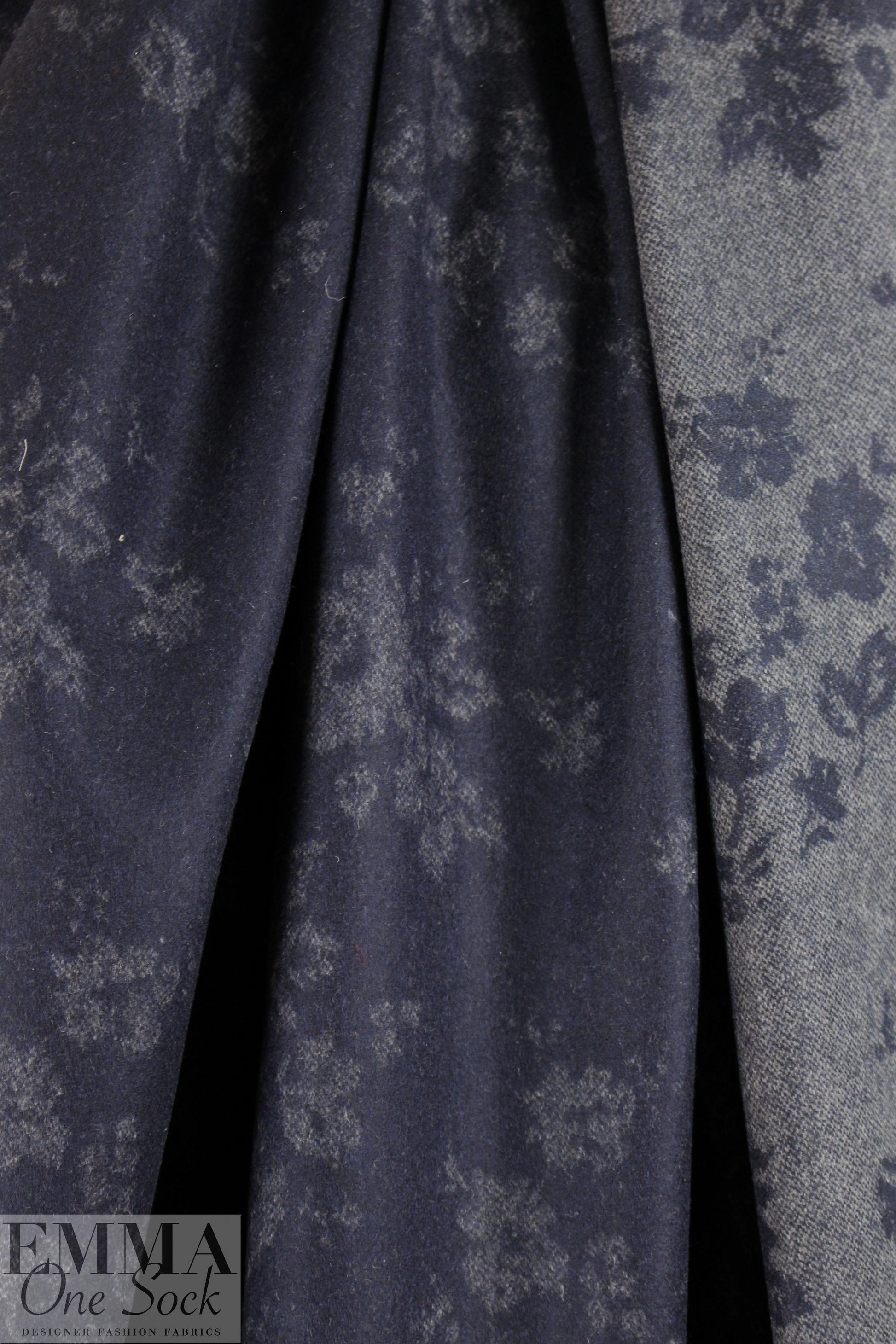 Italian virgin wool double face woven - navy floral 3 yd