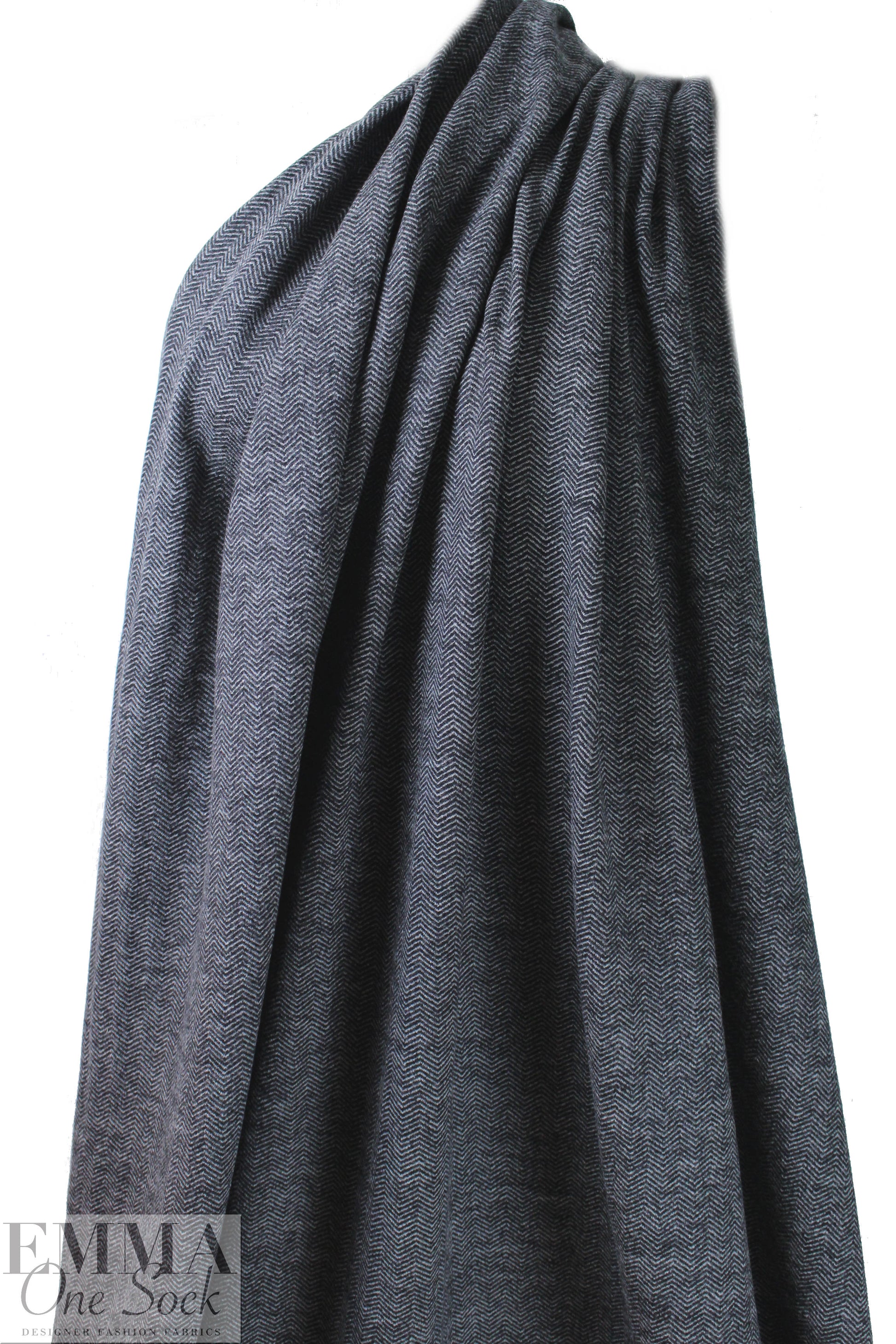 Italian wool herringbone doubleknit - off black/white