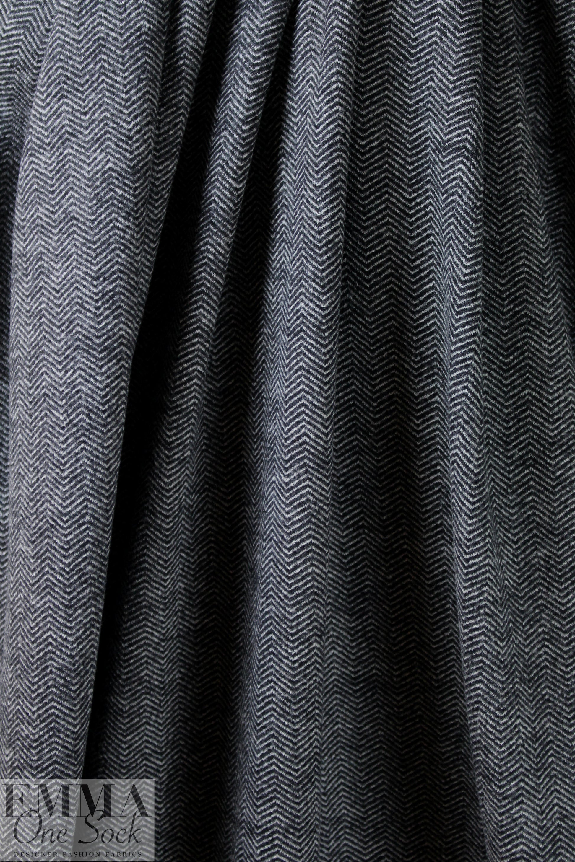 Italian wool herringbone doubleknit - off black/white
