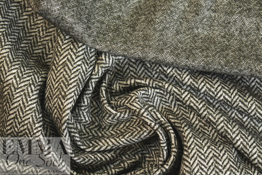 Italian wool herringbone doubleknit - olive-black/white 1.75 yds