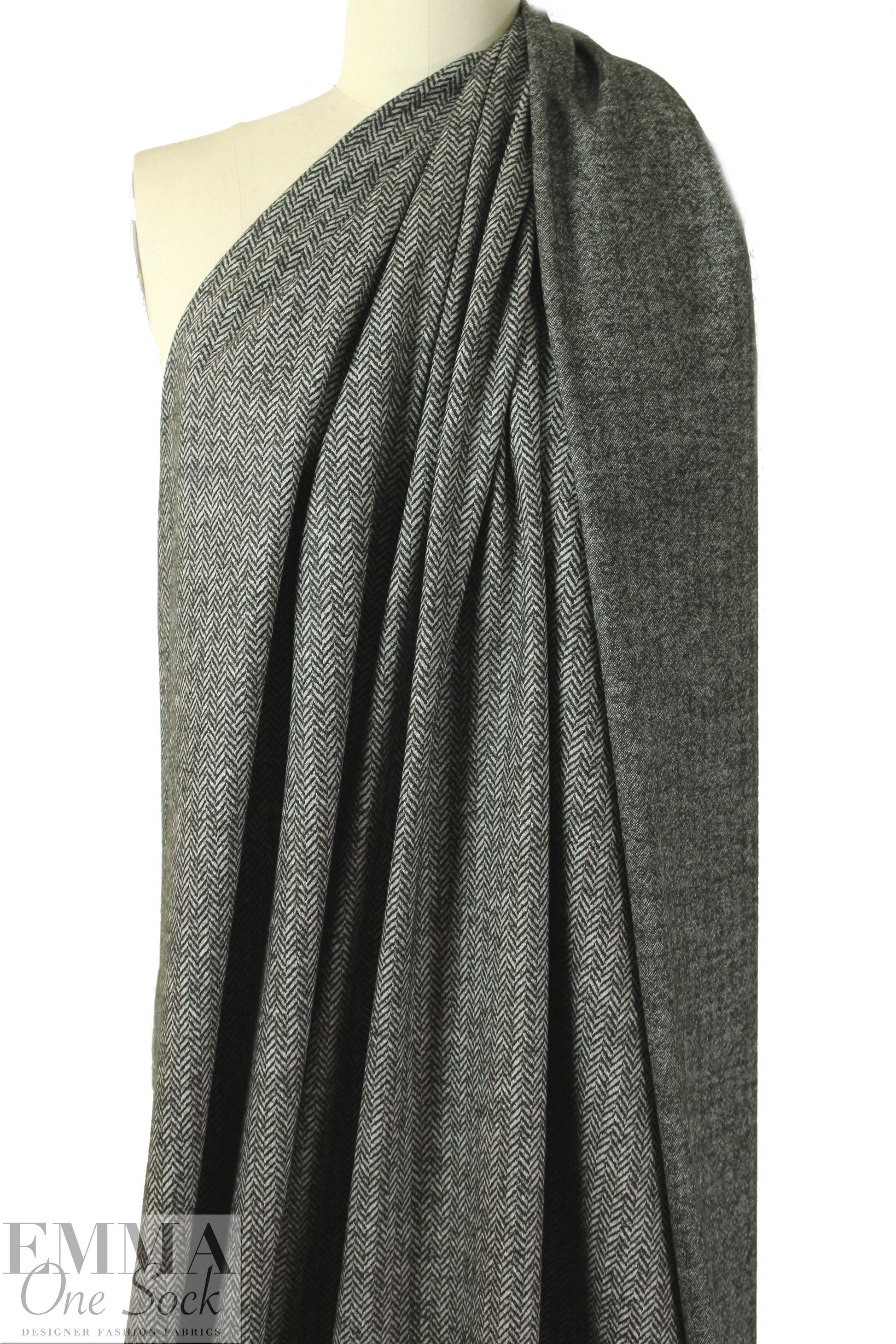 Italian wool herringbone doubleknit - olive-black/white