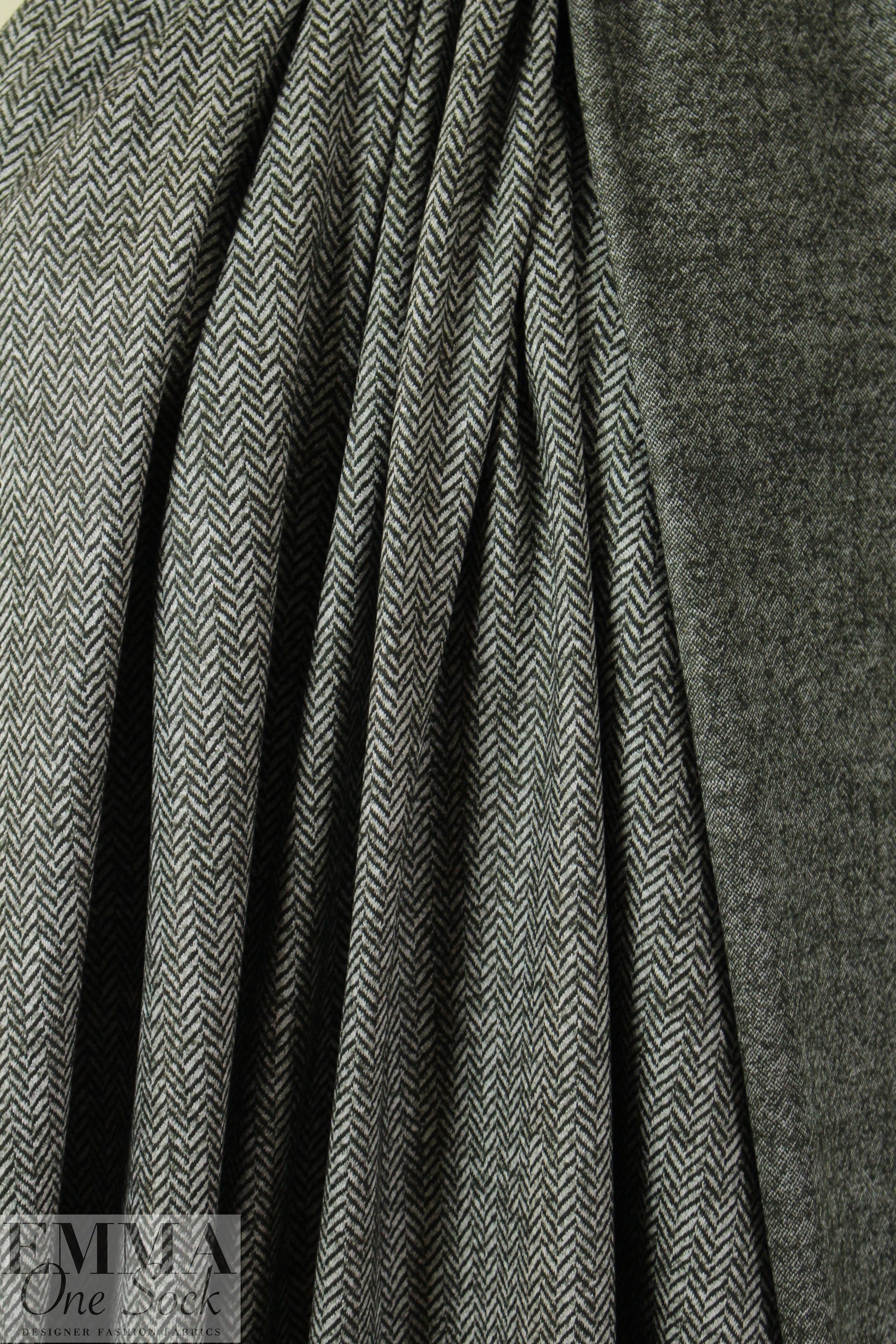 Italian wool herringbone doubleknit - olive-black/white