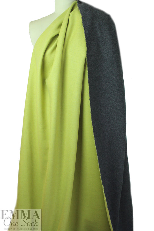 Italian stretch wool doublecloth suiting - lime/charcoal