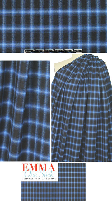 famous designer yarn-dye plaid wool flannel - blue/black