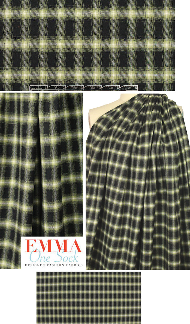 famous designer yarn-dye plaid wool flannel - willow/black 1.875 yd