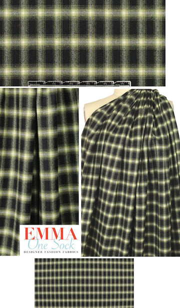 famous designer yarn-dye plaid wool flannel - willow/black 1.5 yd