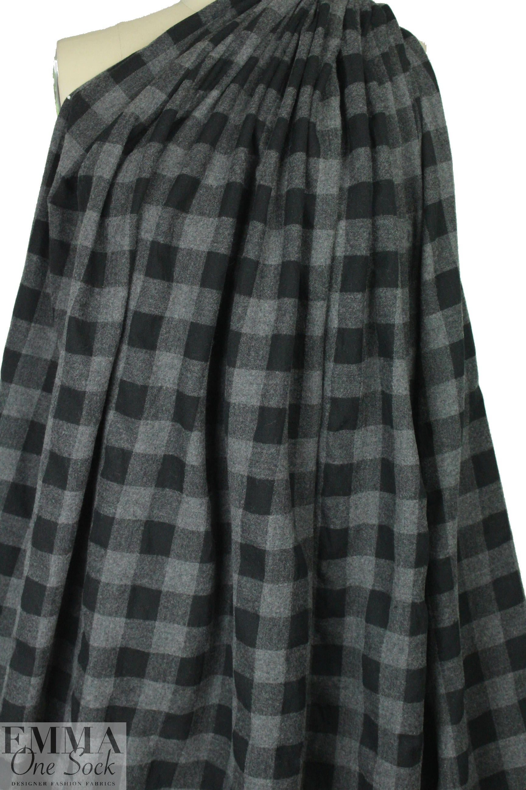 French yarn-dye plaid wool flannel - black/gray 2.25 yds
