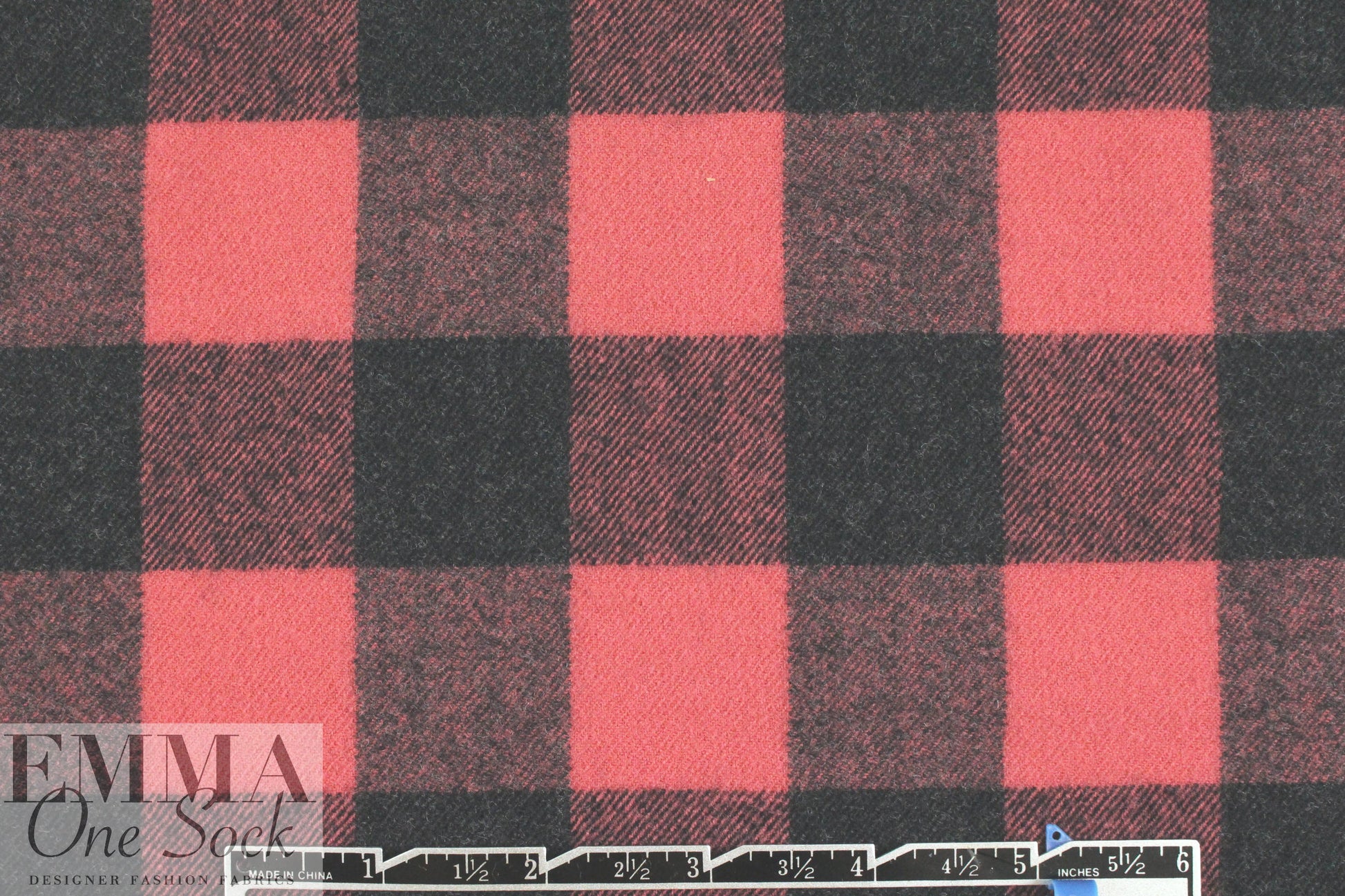 French yarn-dye plaid wool flannel - black/rouge 1.375 yds