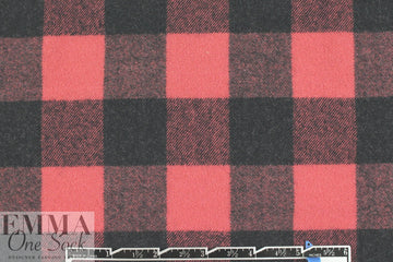 French yarn-dye plaid wool flannel - black/rouge 1.375 yds