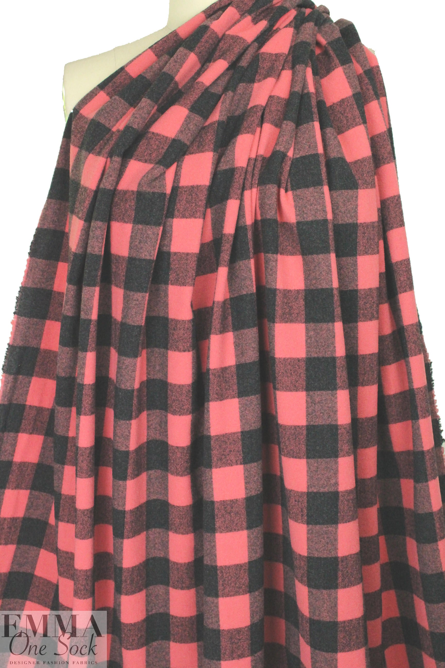 French yarn-dye plaid wool flannel - black/rouge 1.375 yds