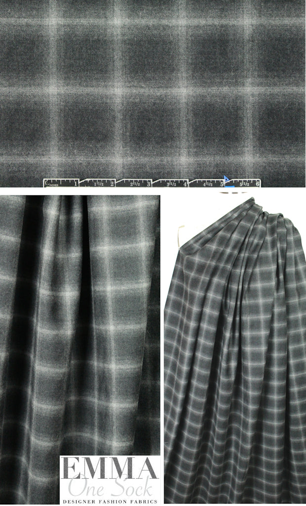 The0ry black/gray plaid brushed wool shirting
