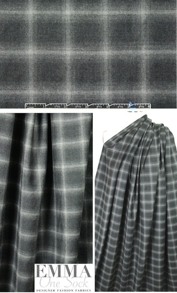 The0ry black/gray plaid brushed wool shirting