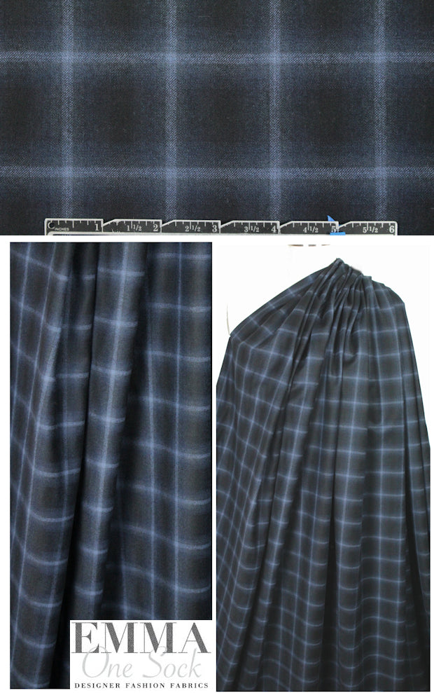 The0ry midnight/navy plaid brushed wool shirting