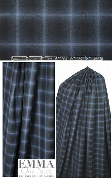 The0ry midnight/navy plaid brushed wool shirting