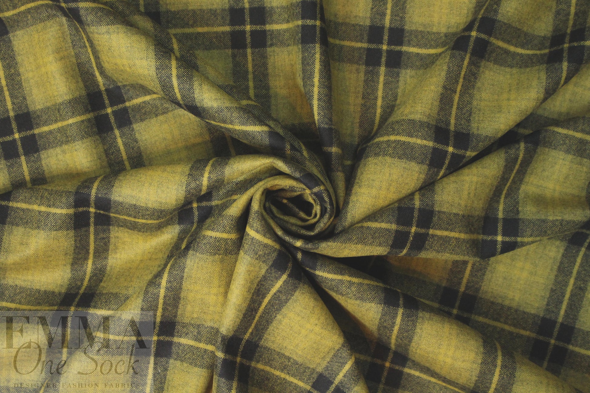 Italian yarn-dye plaid wool flannel - dijon/black 1.625 yd