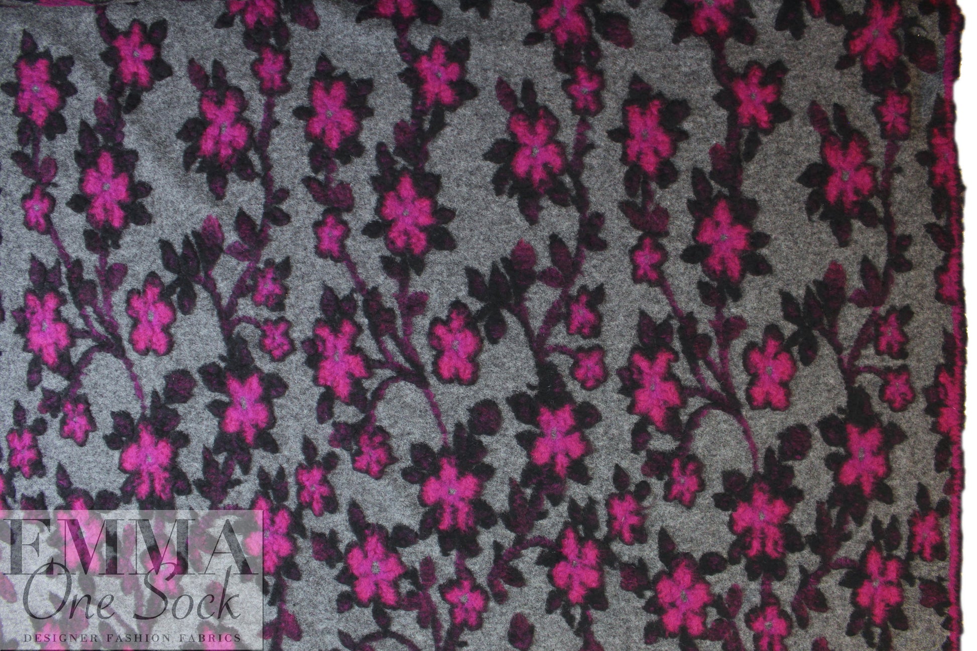 Italian textured wool fleece knit - fuchsia/gray