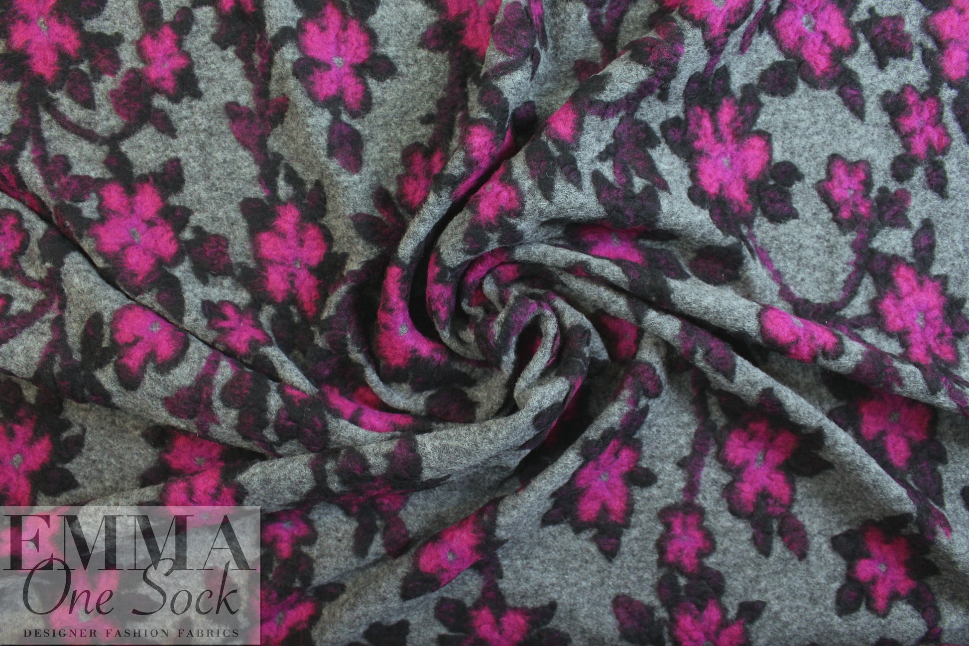 Italian textured wool fleece knit - fuchsia/gray