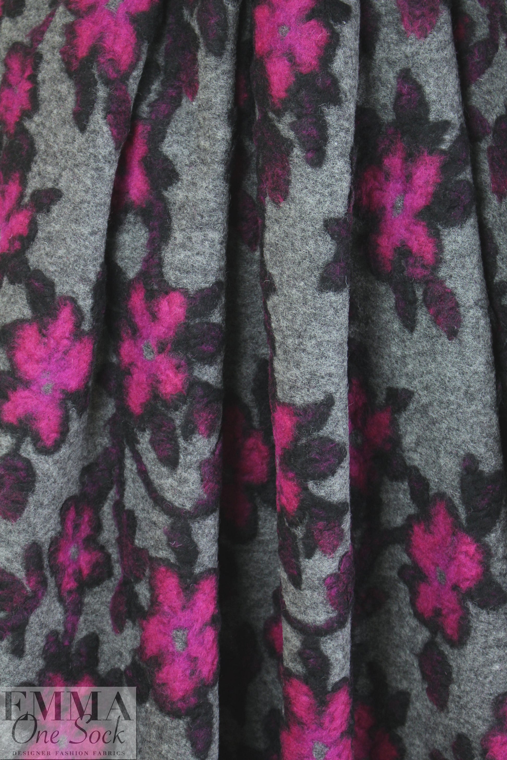 Italian textured wool fleece knit - fuchsia/gray