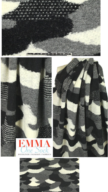 Italian black/gray/natural 'mod waves' wool fleece 1.375 yds