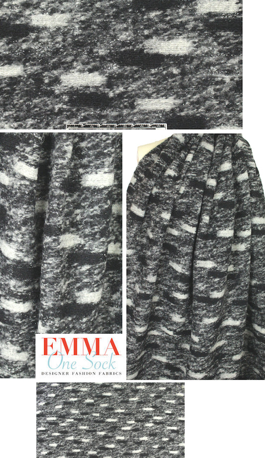 Italian black/gray/sparkle textured wool fleece 1.5 yds