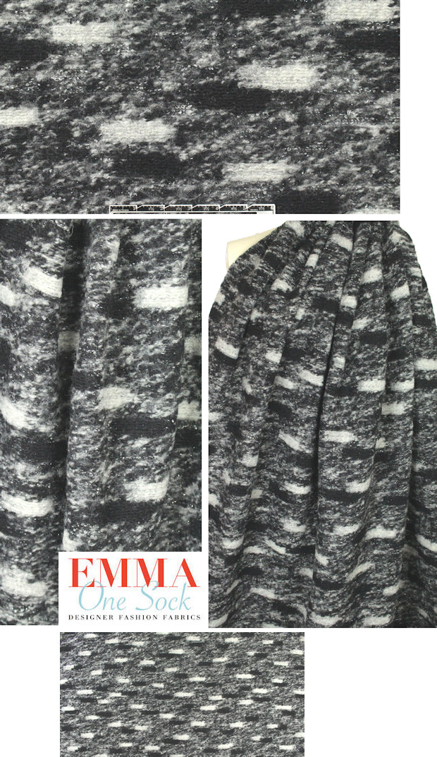 Italian black/gray/sparkle textured wool fleece 2 yd