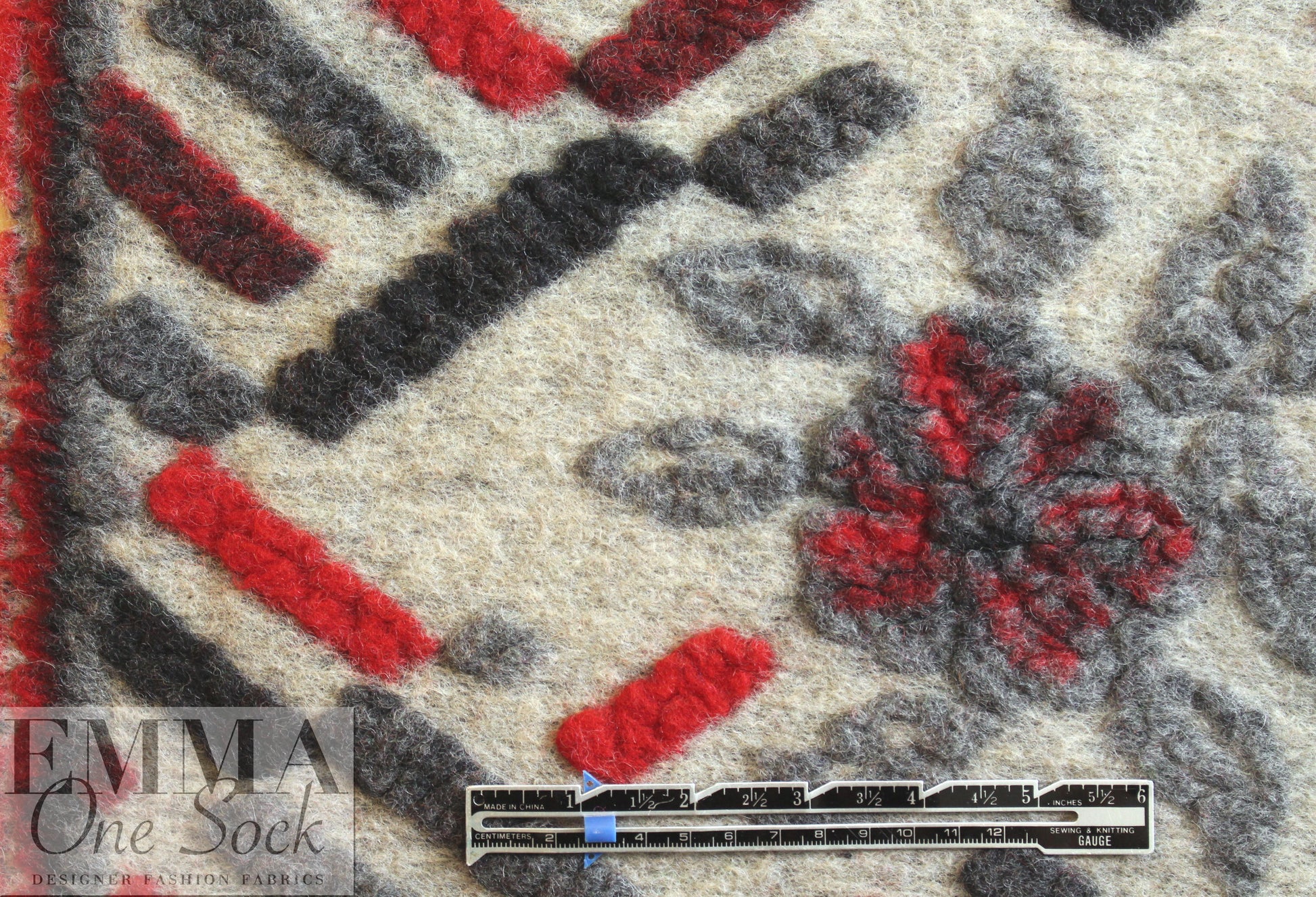 Italian textured wool fleece knit - red/gray-1
